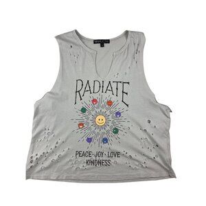 Vinyl Icons Women's Tank Top Radiate Pease Love Grey Distressed Cotton Small